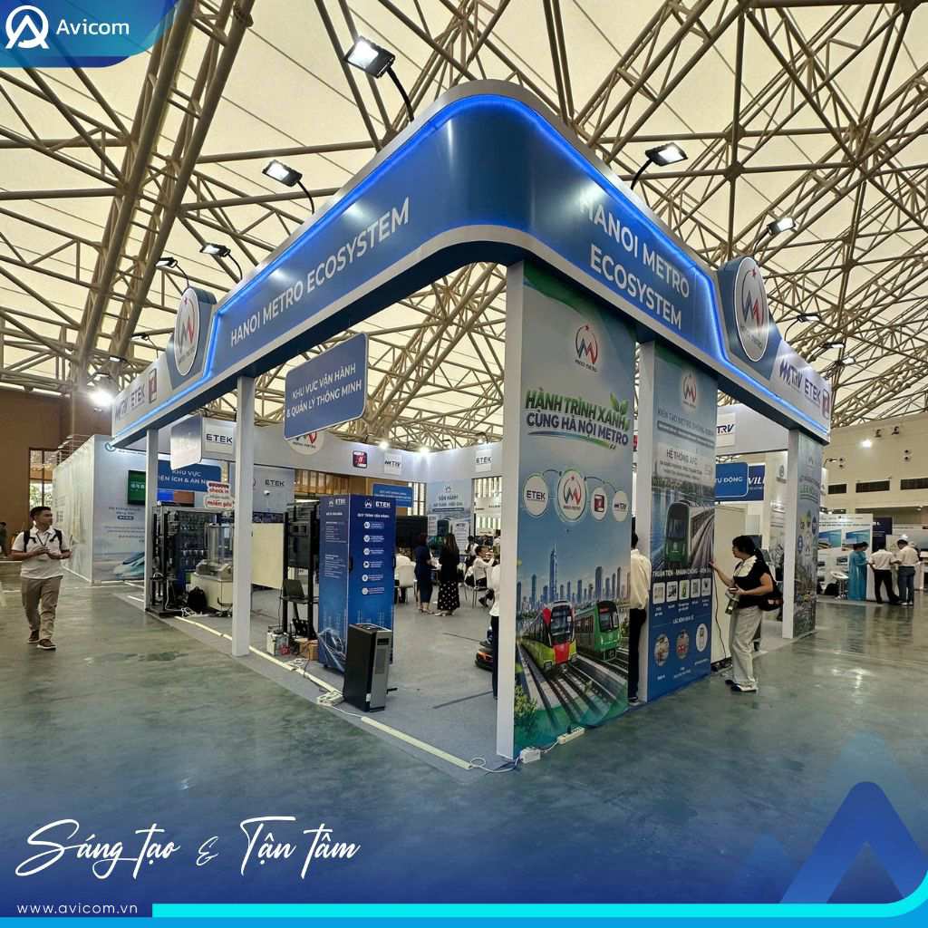 Avicom thiết kế thi công gian hàng HANOI METRO 108m2 kết nối ETEK HTRV và các giải pháp giao thông thông minh